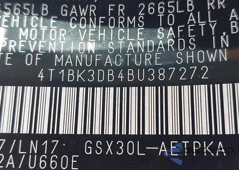 2011 Toyota Avalon Limited from USA, damaged, VIN 4T1BK3DB4BU387272